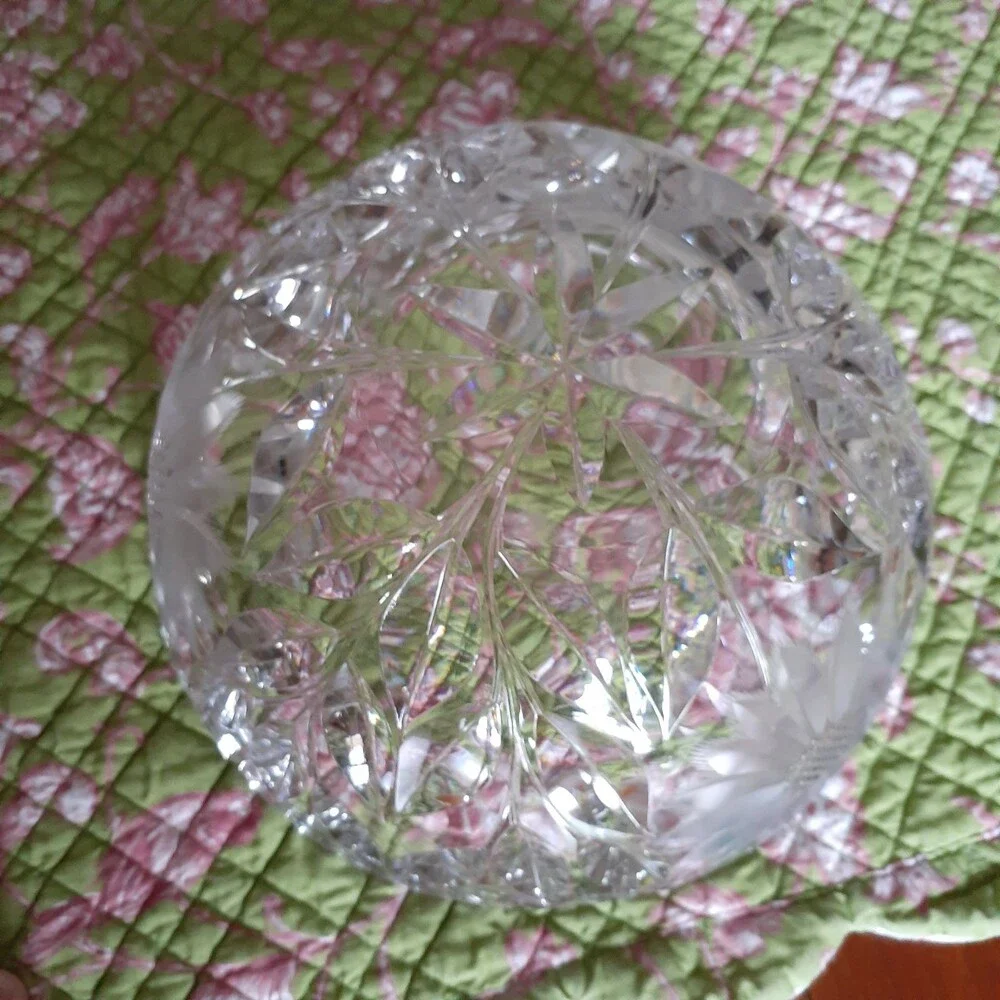 Vintage heavy lead crystal cut glass bowl  or large candy dish vintage antique